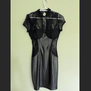 Fashion Nova Bodycon dress with faux leather and lace detail XS Black